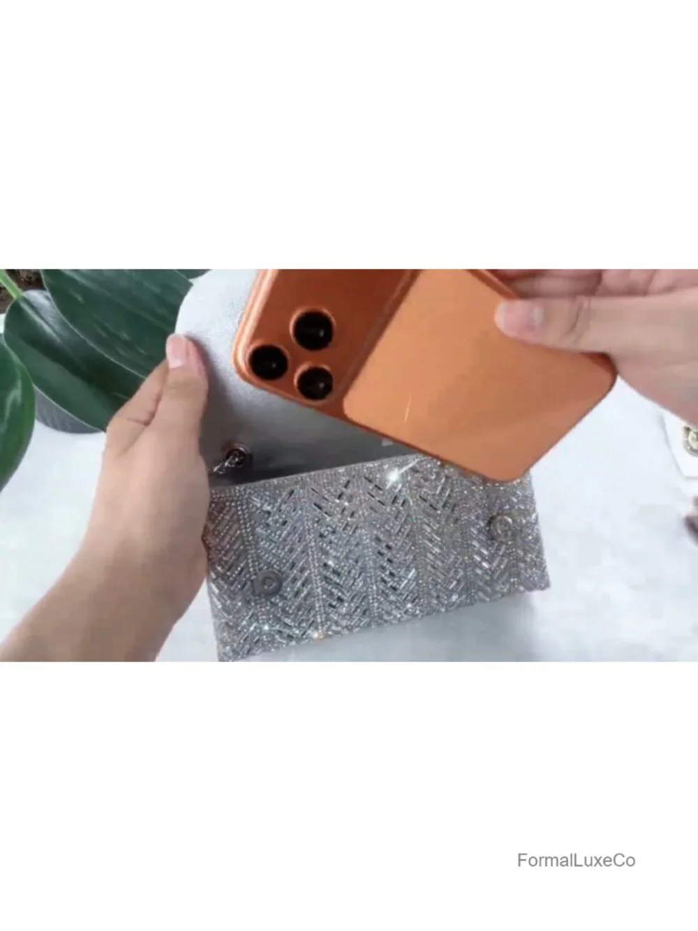3D Rhinestone Evening Clutch PU Leather Handbag for Prom Party Wedding